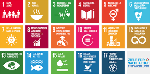 Die 17 Nachhaltigkeitsziele (=SDGs) der Agenda 2030 der Vereinten Nationen.